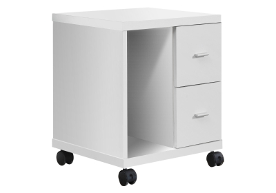 Monarch 2-Drawer Hollow-Core Rolling Computer Stand on Castors - White