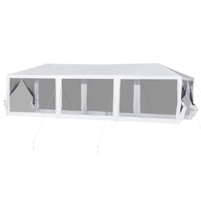 Outsunny 10' x 30' Easy Open Gazebo Canopy Wedding Party Tent with 8 Removable Mesh Side Walls - White
