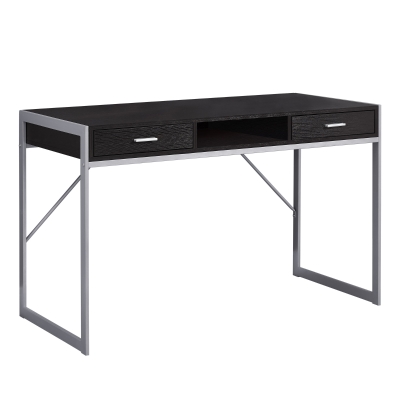 Monarch 48" Contemporary Compact Open Concept Computer Writing Desk with Drawers - Cappuccino / Silver