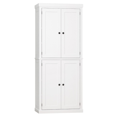HOMCOM Natural Wood Grain Stand Alone Kitchen Pantry with Two Large Storage Areas, Adjustable Shelving and Elegant Design - White