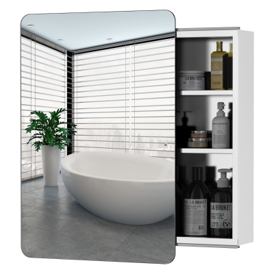 Kleankin 18'' x 26''/46cm x 66cm Wall Mount Bathroom Cabinet Mirror with 3-Tier Storage Shelf, Stainless Steel - Silver