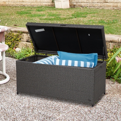 Outsunny Outdoor Plastic Rattan Storage Basket Large Capacity Stool Garden Rectangle Box