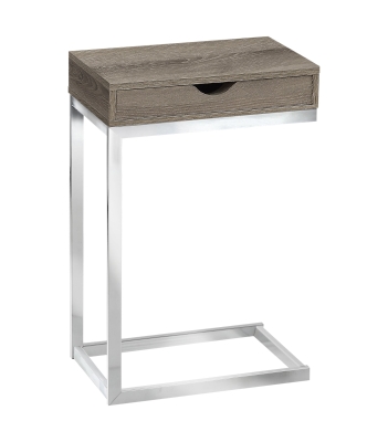Monarch 25" Contemporary Polished Chrome Metal Frame C-Shaped Side Accent Table with Storage Drawer - Dark Taupe Finish