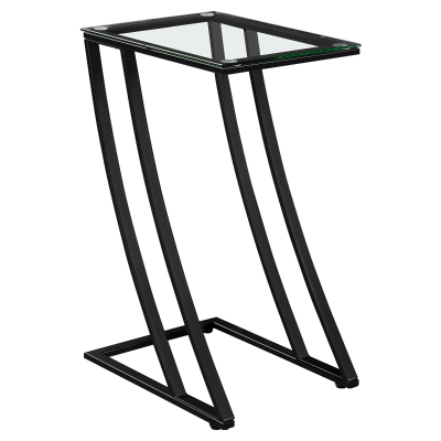Monarch 24" Contemporary Tempered Glass Top Z-Shaped Metal Frame Accent Side End Table - Black Finish