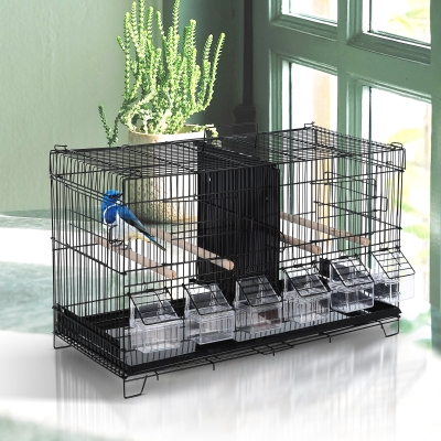 PawHut 17.75"x9"x10.5" Flight Bird Cage 4 Doors 6 Food Boxes 4 Perch Pole Metal PP Pine