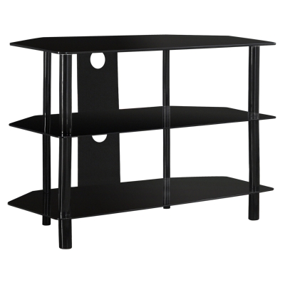 Monarch 36" Contemporary 3-Tier Tempered Glass Shelf Metal Framed Console TV Stand - Black Finish
