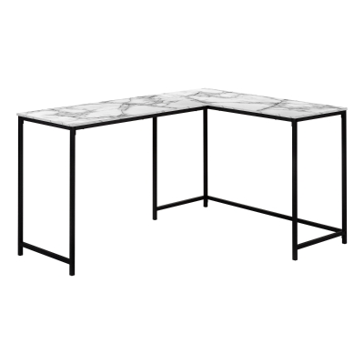 Monarch 58" L Corner Computer Desk - White Marble-Look / Black Metal Frame