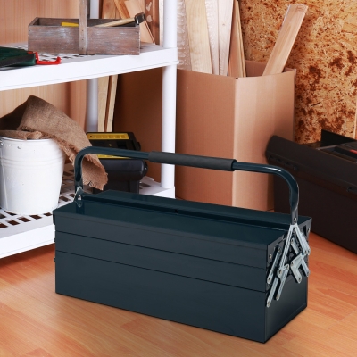 DURHAND Portable 5-Tray Cantilever Metal Tool Box Steel Tool Chest Cabinet Dark Green