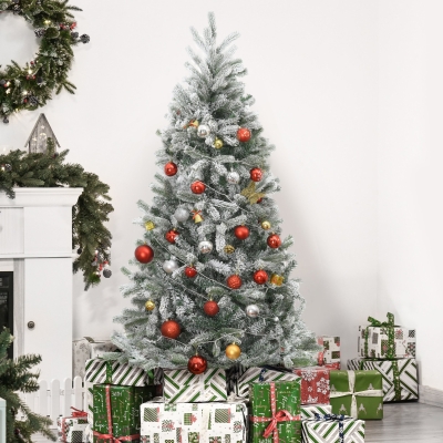 HOMCOM 5ft Artificial Snow-Flocked Tree Holiday Home Indoor Christmas Decoration