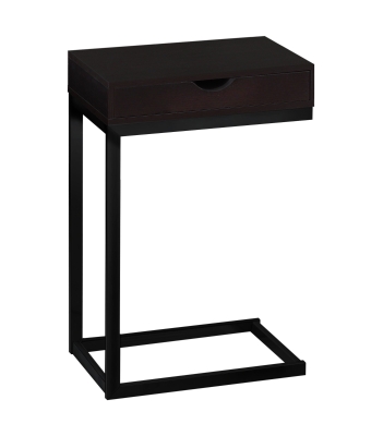 Monarch 24" Contemporary Wood Grain-Look Black Metal Base C-Shaped Side Accent Table with Storage Drawer - Dark Espresso Brown Finish