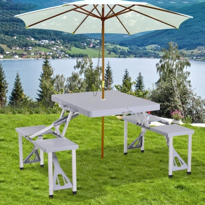 Outsunny Folding Picnic Table Chair Set Junior Outdoor Seating Portable Bench Grey