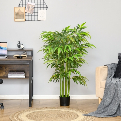 HOMCOM 4.5FT Artificial Bamboo Tree Faux Decorative Plant in Nursery Pot for Indoor Outdoor Décor