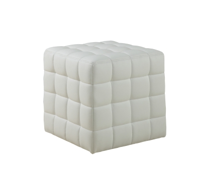Monarch Leather-Look Cube Ottoman - White