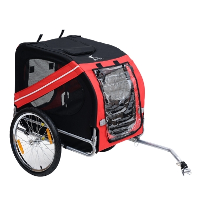 Aosom Elite Pet Dog Bike Trailer with Red Safety Flag / Type 'A' Hitch and Leash Hook - Red / Black