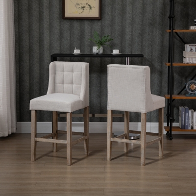 HOMCOM Modern Counter Bar Stools Tufted Upholstered Counter Chairs Set of 2 for Kitchen, Beige