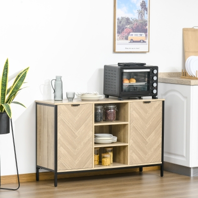 HOMCOM Sideboard Buffet Storage Cabinet Cupboard with 2 Doors and Adjustable Shelves for Dining Room, Kitchen, Living Room, Oak Tone