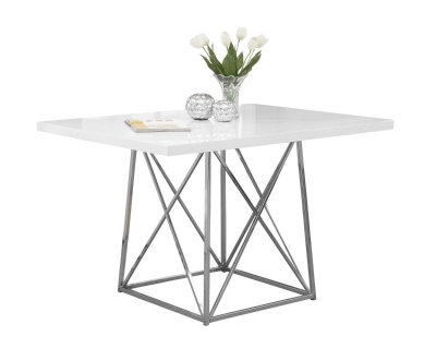 Monarch 48" x 36" Rectangular Wood Top Chrome Metal Base Modern Dining Table - Glossy White