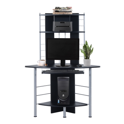 HOMCOM 62" Arch Corner Computer Desk with Printer Hutch and Storage Shelf - Black