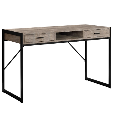 Monarch 48" Contemporary Compact Open Concept Computer Writing Desk with Drawers - Dark Taupe / Black
