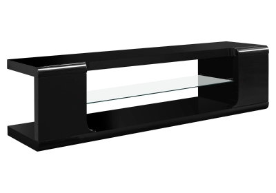 Monarch 60" Modern High Glossy Finish Tempered Glass Storage Shelf with Open Concept Storage TV Console Stand - Black