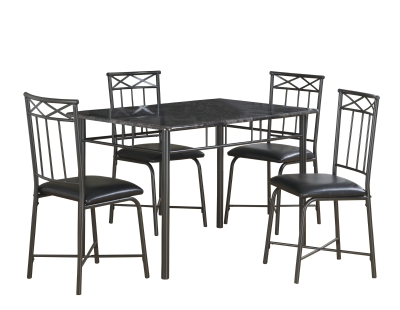 Monarch 5 Piece 47" Rectangular Marble-Look Metal Framed Table and Chairs Modern Dining Set - Grey