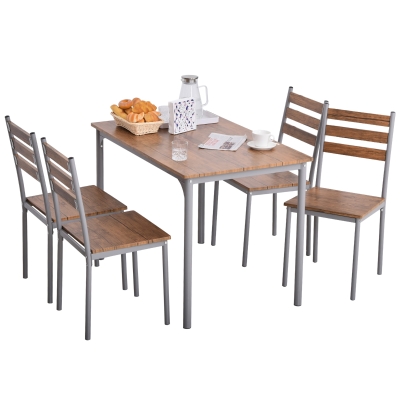 HOMCOM Modern 5-Piece Wooden Dining Kitchen table set 1 Table 4 Chairs Metal legs - Brown