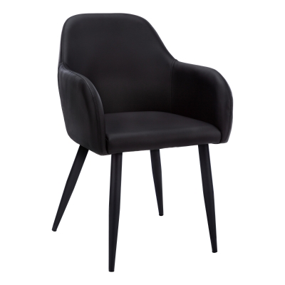 Monarch 2pc Cushioned Dining Chair with Tapired Metal Legs and Leather-Look Upholstery - Black / Black Metal