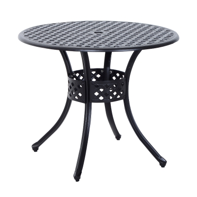 Outsunny 33" Outdoor Round Cast Aluminum Dining Table with Umbrella Hole - Black