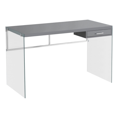 Monarch 48" Contemporary Glass Legged Writing Computer Desk with Drawer - Glossy Grey
