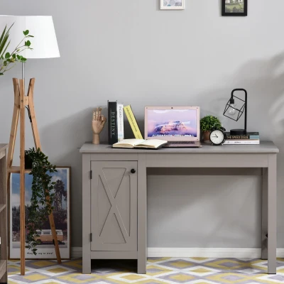 HOMCOM Writing Desk with Storage Cabinet, Gray Metal Frame