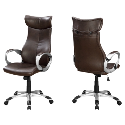 Monarch Contemporary Ergonomic Faux Leather Swivelling Executive Office Chair - Brown / Silver