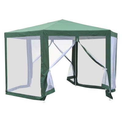 Outsunny Outdoor Cathedral Style Roof Party Gazebo with Mesh Walls - Green