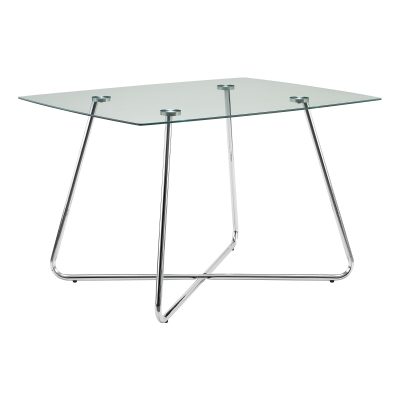 Monarch 48" x 36" Rectangular Tempered Glass Top Chrome Metal Legs Modern Dining Table