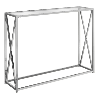 Monarch 42" Contemporary Tempered Glass Accent Hall Sofa Console Table with X-Design Metal Base - Chrome