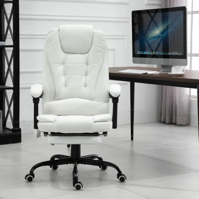 Vinsetto Massage Office Chair High Back Recliner with Footrest, White