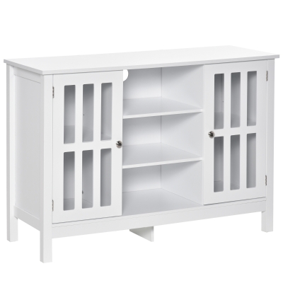 HOMCOM Modern Sideboard, Buffet Cabinet with Storage Shelves, Slatted Framed Doors and Cable Management Hole, White