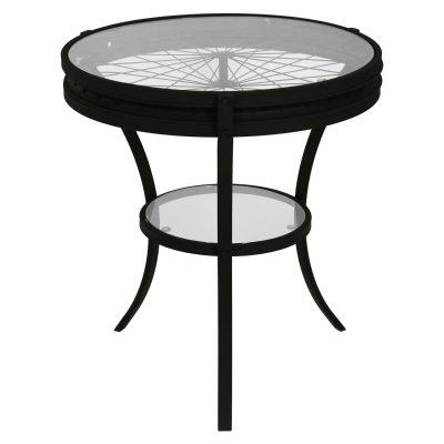 Monarch 22" Round 2-Tier Metal Wheel Spoke Design Accent Side Table - Hammered Black Finish