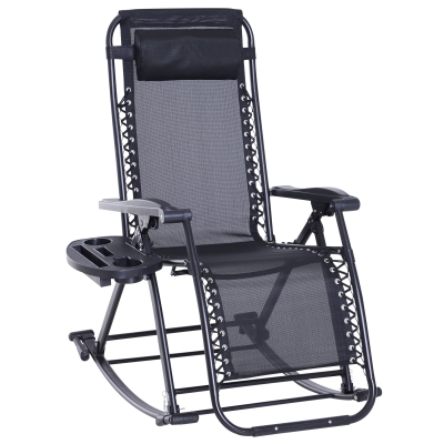 Outsunny Zero Gravity Recliner Lounge Chair Patio Rocker Home Outdoor Napping Cup Holder