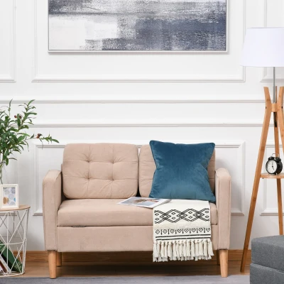 HOMCOM Modern 2-Seater Loveseat, Tufted Fabric Couch, Light Brown