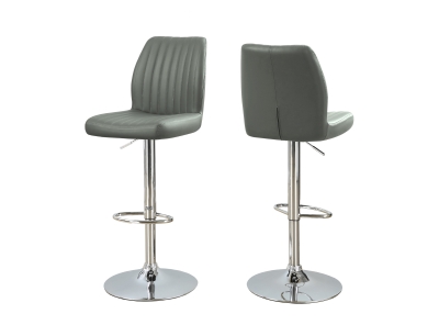 Monarch 2 Piece Contemporary PU Leather Vertical Ribbed Seat Chrome Base Hydraulic Lift Swivel Barstool Chair Set - Grey Finish