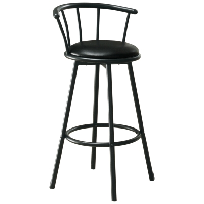 Monarch 2 Piece Contemporary PU Leather Seat Mid-Back Metal Framed Swivel Barstool Chair Set - Black Finish