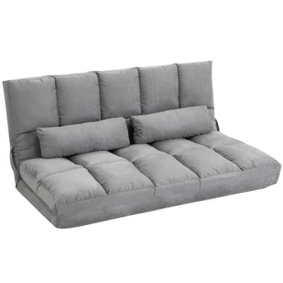 HOMCOM Convertible Floor Sofa Chair, Folding Couch Bed, Guest Chaise Lounge with 2 Pillows, Adjustable Backrest and Headrest, Light Grey