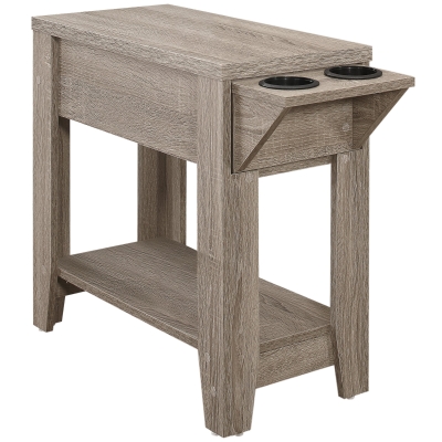 Monarch 24" Modern Two-Tier Hidden Storage Top Wood Grain-Look Side Accent Table with Cup Holders - Dark Taupe Finish
