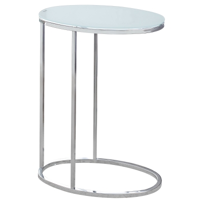 Monarch 25" Contemporary Oval Top Chrome Metal Base C-Shaped Side Accent Table - Frosted Tempered Glass Finish