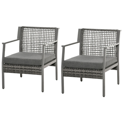 Outsunny 2 Piece Rattan Wicker Arm Sofa Chair Bench Outdoor Patio Conversation Furniture