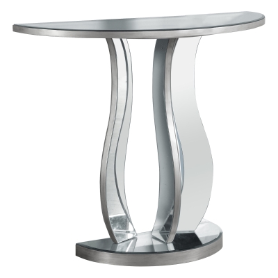 Monarch 36" Contemporary Mirrored Accent Hall Sofa Console Table with Geometric Inspired Rounded Top and Legs - Brushed Silver