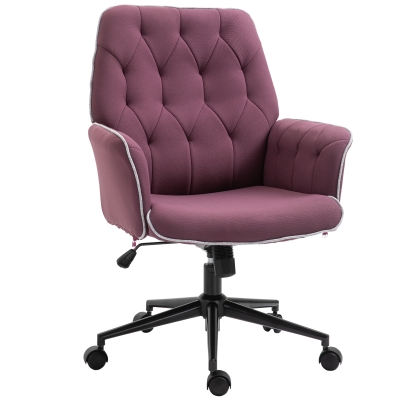Vinsetto Modern Mid-Back Tufted Linen Fabric Home Office Task Chair with Arms Swivel Adjustable - Purple