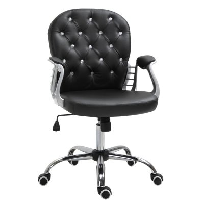 Vinsetto Vanity Middle Back Office Chair Tufted Backrest Swivel Rolling Wheels Task Chair with Height Adjustable Comfortable with Armrests