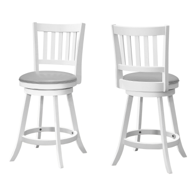 Monarch 2pc Traditional Counter-Height Swivel Barstools with Rounded Grey Leather-Look Upholstered Seat - White