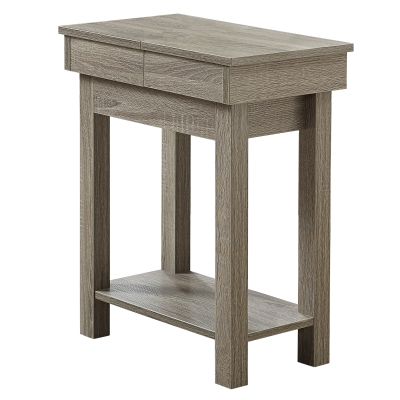 Monarch 24" Modern Two-Tier Slide-Open Storage Top Wood Grain-Look Side Accent Table - Dark Taupe Finish